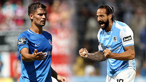 Kapitän von Hansa Rostock, Torjäger des TSV 1860: Julian Riedel (li.) und Adriano Grimaldi.