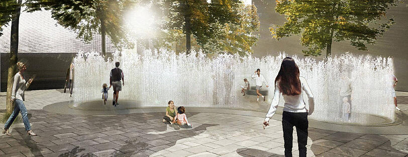 Der begehbare Brunnen vor den Pasing Arcaden.
