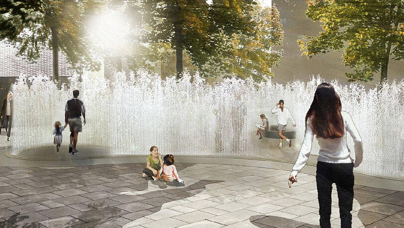 Der begehbare Brunnen vor den Pasing Arcaden. Der begehbare Brunnen vor den Pasing Arcaden.