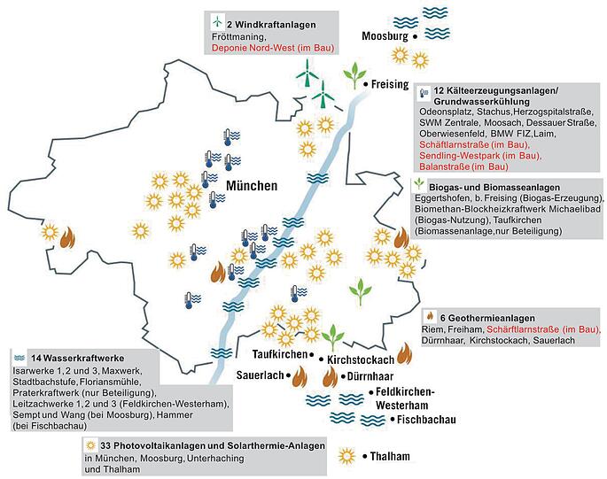 Die Grafik zeigt, wo die Stadtwerke in München tätig sind &ndash; oder es bald werden.