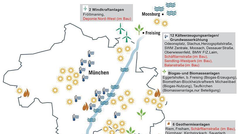 Die Grafik zeigt, wo die Stadtwerke in München tätig sind – oder es bald werden. Die Grafik zeigt, wo die Stadtwerke in München tätig sind – oder es bald werden.