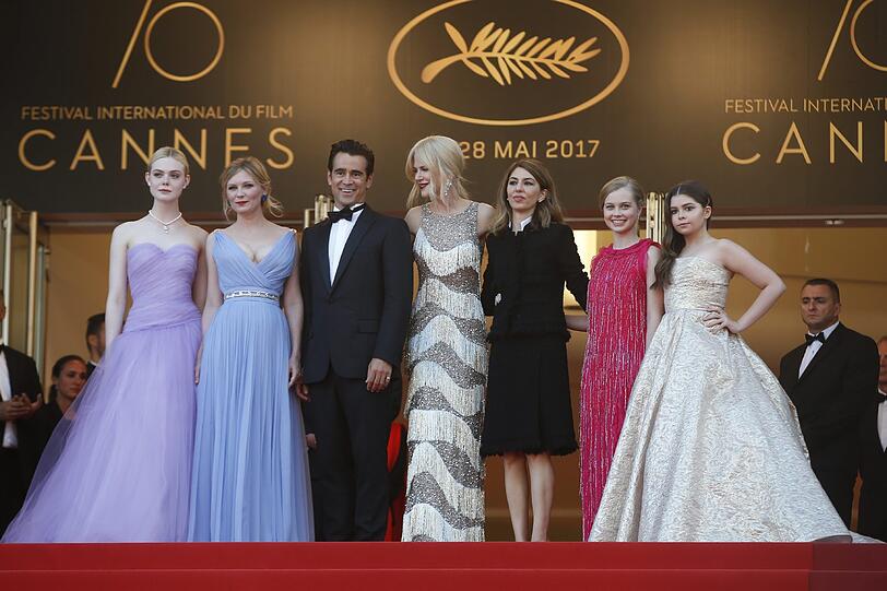Elle Fanning, Kirsten Dunst, Colin Farrell, Nicole Kidman, Regisseurin Sofia Coppola, Angourie Rice und Addison Riecke (von links).