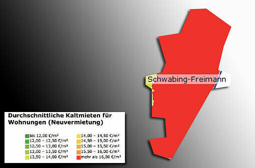 Mietspiegel 2013: Durchschnittliche Kaltmieten für Wohnungen in München (Neuvermietung)