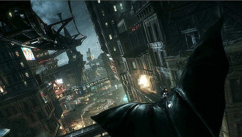 Batman gleitet auch in "Arkham Knight" wieder durch die Stadt Batman gleitet auch in "Arkham Knight" wieder durch die Stadt