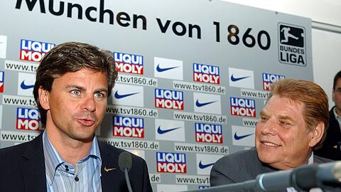Falko Götz: Hier mit dem verstorbenen Karl-Heinz Wildmoser.
Entlassung (1860/letzter Verein):17.04.2004, 02.09.2014 FC Erzgebirge Aue