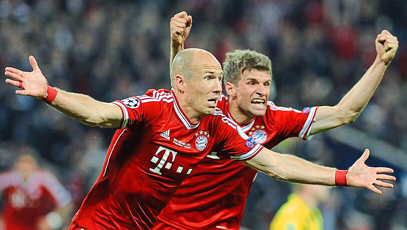 Triumph: Müller und Robben (l.) bejubeln den Siegtreffer des Holländers im Finale gegen Borussia Dortmund. Triumph: Müller und Robben (l.) bejubeln den Siegtreffer des Holländers im Finale gegen Borussia Dortmund.