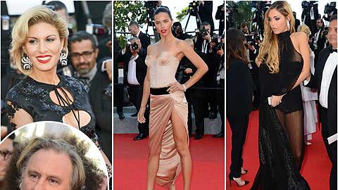 Enge Korsage, tiefer Schlitz, viel Bein: Adriana Lima war der Hingucker bei der Premiere von "The Homesman" in Cannes. Sonst noch mit dabei: Gerard Depardieu, Monica Bellucci, Freida Pinto. Die Bilder