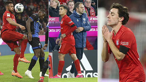 Konnten sich nicht für die nächsten Aufgaben empfehlen: Corentin Tolisso, Philippe Coutinho und Álvaro Odriozola (von links).