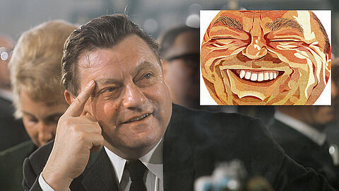 Franz Josef Strauß stand immer im Medienfokus. Rechts: FJS gesehen von AZ-Karikaturist Franz Eder.
