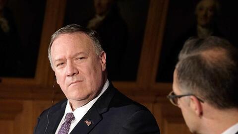 Bundesaußenminister Heiko Maas (r.), und Mike Pompeo, Außenminister der USA, während einer Pressekonferenz.