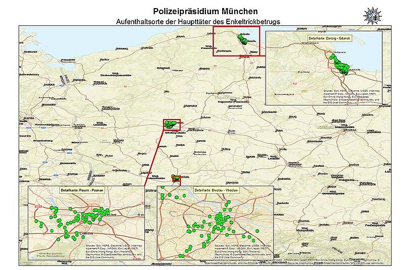 Detaillierte Auflistung der Enkeltrickbetrüger in Polen.