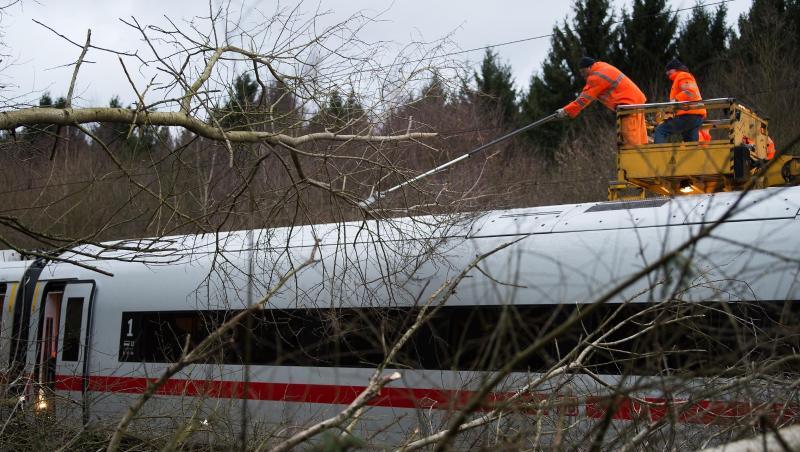 Bäume und Äste liegen auf einer ICE-Trasse zwischen Hannover und Göttingen. Sturmtief "Friederike" zog im Januar über weite Teile Deutschlands. Bäume und Äste liegen auf einer ICE-Trasse zwischen Hannover und Göttingen. Sturmtief "Friederike" zog im Januar über weite Teile Deutschlands.