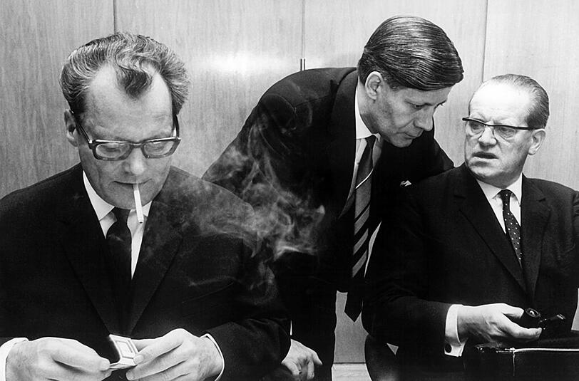 Drei große Männer der SPD: Brandt, Schmidt und Herbert Wehner (v.l. ) im Jahr 1966.