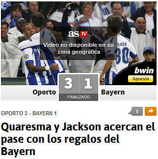 Für die spanischen Kollegen der AS steht das Aus der Bayern bereits fest! "Quaresma und Jackson kommen durch Geschenke von Bayern weiter."