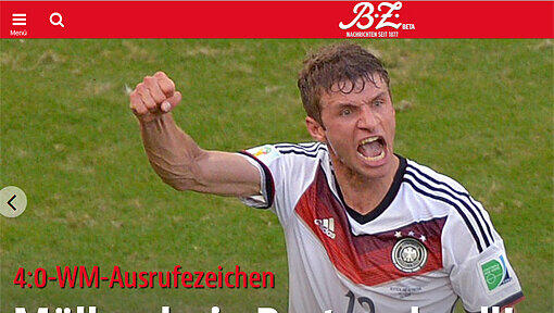 Die "B.Z." nahm sich das Duell zwischen Thomas Müller und Portugal als Aufmacher - der Stürmer war mit drei Treffern überragender Mann beim 4:0-Erfolg des DFB.