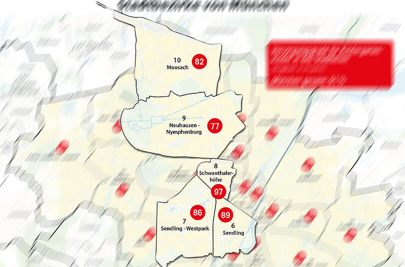 Die einzelnen Stadtviertel und der Versorgungsgrad an Kita-Plätzen.