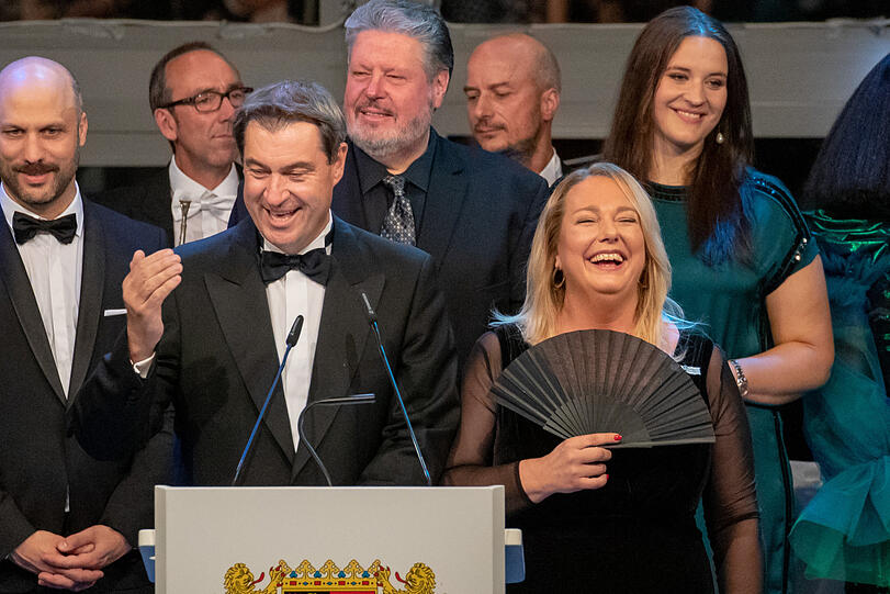 Markus Söder beim Staatsempfang anlässlich der Richard-Wagner-Festspiele in Bayreuth neben Katharina Wagner.