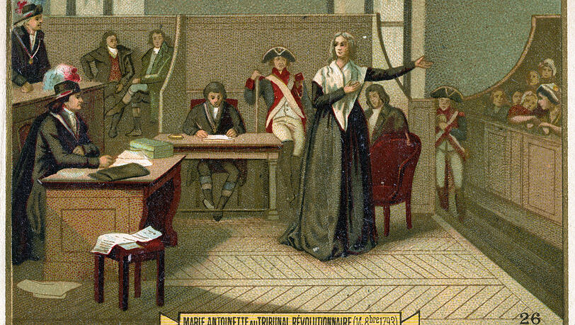 Sammelbild: Marie Antoinette vor dem Revolutionstribunal. Sammelbild: Marie Antoinette vor dem Revolutionstribunal.