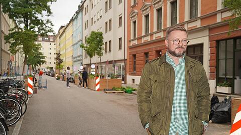 Benjamin Büttner in der Steinheilstraße. Der Miniblock ist hier gerade noch im Aufbau.