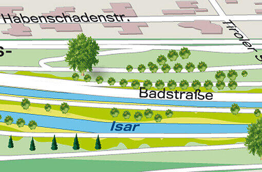 Höllriegelskreuth, Höhe Tiroler Straße: Auf Seitenwegen kommt man auch links der Isar in den Wald.