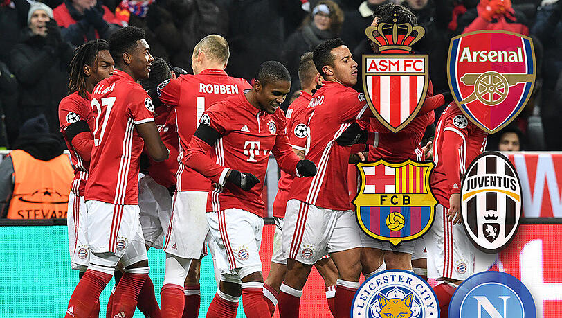Auf diese Gegner könnten die Bayern im Achtelfinale der Champions League treffen: FC Barcelona, FC Arsenal, Leicester City, SSC Neapel, Juventus Turin und AS Monaco. Auf diese Gegner könnten die Bayern im Achtelfinale der Champions League treffen: FC Barcelona, FC Arsenal, Leicester City, SSC Neapel, Juventus Turin und AS Monaco.