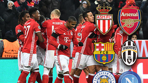Auf diese Gegner könnten die Bayern im Achtelfinale der Champions League treffen: FC Barcelona, FC Arsenal, Leicester City, SSC Neapel, Juventus Turin und AS Monaco.