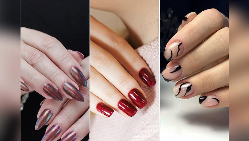 Nägel mit Metallic-Finish, in Dunkelrot oder mit minimalistischem Design sind 2024 angesagt.
