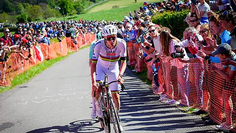 Nur Tadej Pogacar (vorne) konnte Paul Seixas bei L&uuml;ttich-Bastogne-L&uuml;ttich abh&auml;ngen.