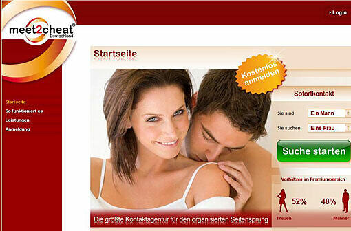 Warum lange darum herum reden: &bdquo;Meet to cheat&ldquo;, (sich treffen, um zu betrügen) nennt sich dieses Erotikportal.