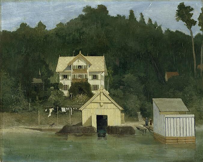Direkt am See hatte Gabriel von Max eine Villa gekauft - hier eine Ansicht, die nach 1875 enstand - und mit viel Feinsinn renovieren lassen. Mittlerweile verfällt sie.
