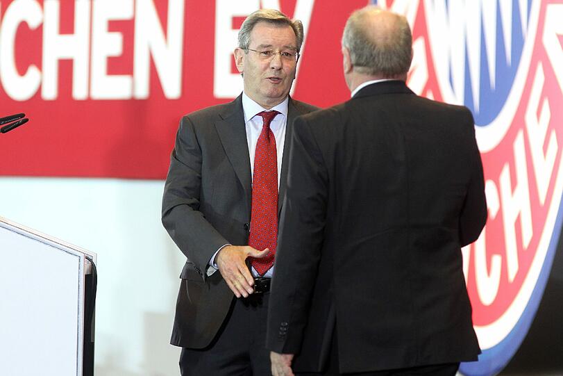 Karl Hopfner(l) und Uli Hoeneß am Freitagabend im Audi Dome.