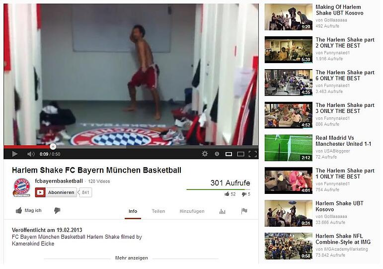 Auch die Basketballer vom FC Bayern sind dabei. Vortänzer Demond Greene macht den Harlem Shake.