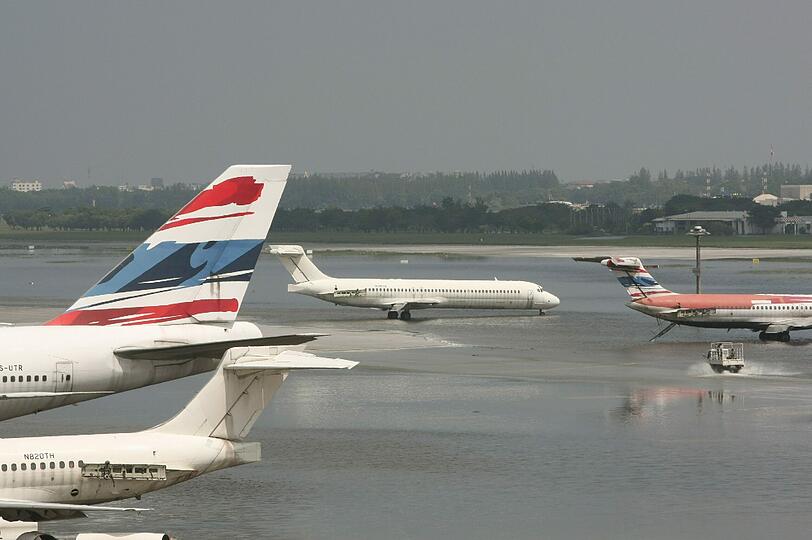 Bis jetzt ist vor allem der nördliche Teil Bangkoks betroffen. Hier: der zweitgrößte Flughafen Bangkoks.