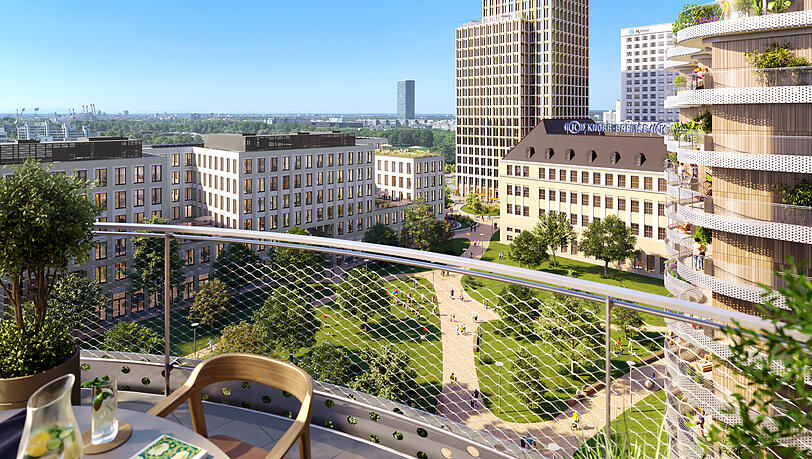 Auf dem mehr als f&uuml;nf Hektar gro&szlig;en Areal entstehen neben mehr als 500 neuen Mietwohnungen f&uuml;r bis zu 1200 Menschen L&auml;den, Gastronomie, Kindertagesst&auml;tten, ein Pflege heim und ein &ouml;ffentlicher Park. Au&szlig;erdem werden rund 4500 Menschen ihren B&uuml;ro-Arbeitsplatz in dem Quartier haben.