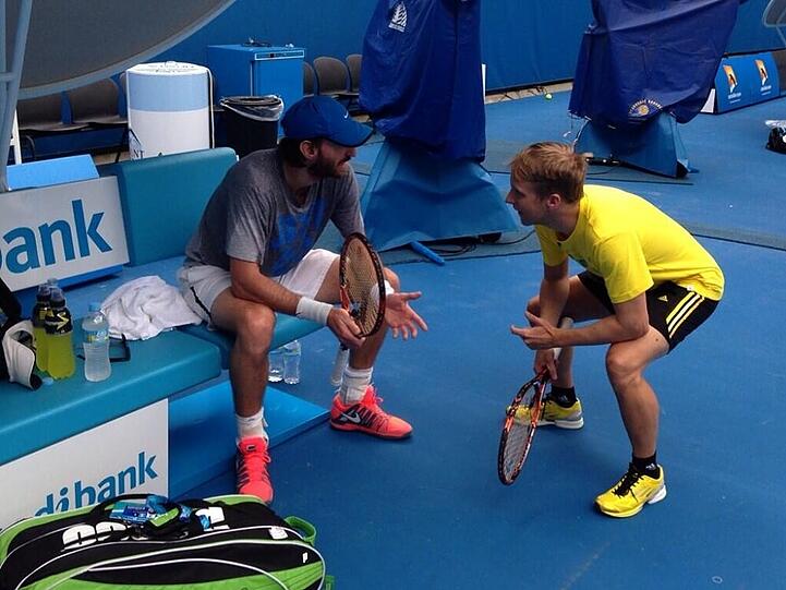 Trainingsstunde in Australien: Christopher Kas (l.) und Oliver Pocher