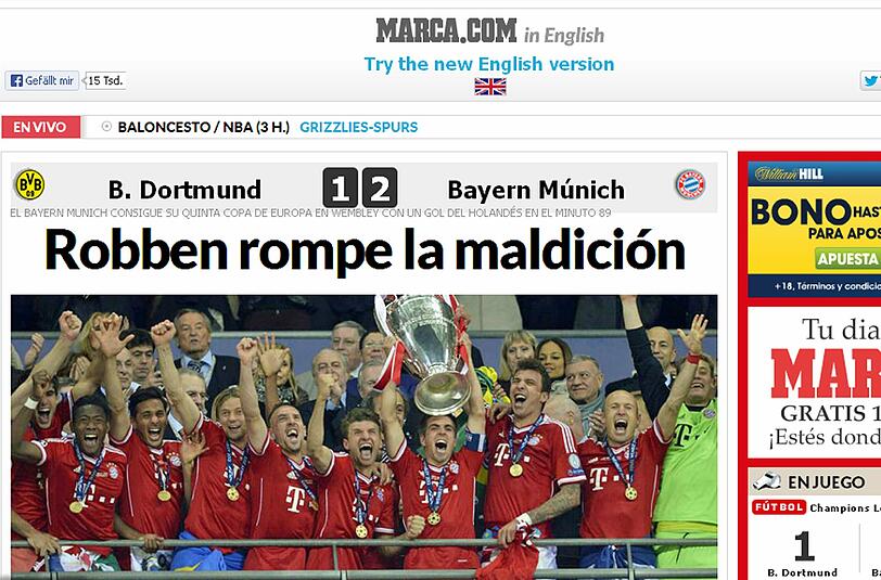 Die spanische La Marca titelt: "Robben rompe la maldición". Was so viel heißt wie: Robben besiegt den Fluch.