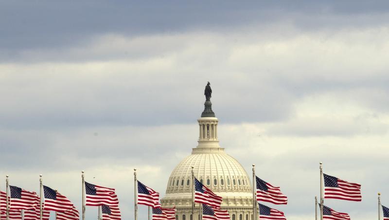 US-Flaggen vor dem Kapitol in Washington. US-Flaggen vor dem Kapitol in Washington.