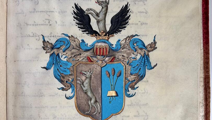 Der Adelsbrief mit dem Wappen. Der Adelsbrief mit dem Wappen.