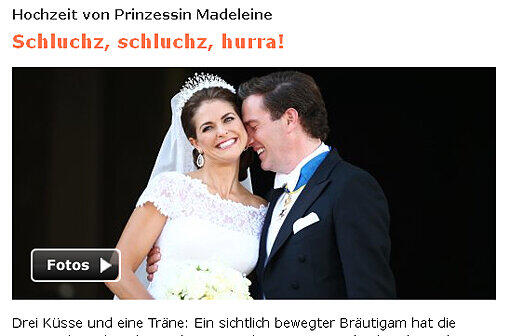 "Bei seinen Finanztransaktionen behält er sicherlich einen kühlen Kopf, bei seiner Hochzeit mit der schwedischen Prinzessin Madeleine überrumpelten den US-Banker Chris O'Neill jedoch die Gefühle", schreibt Spiegel Online über die Tränen des Bräutigams.