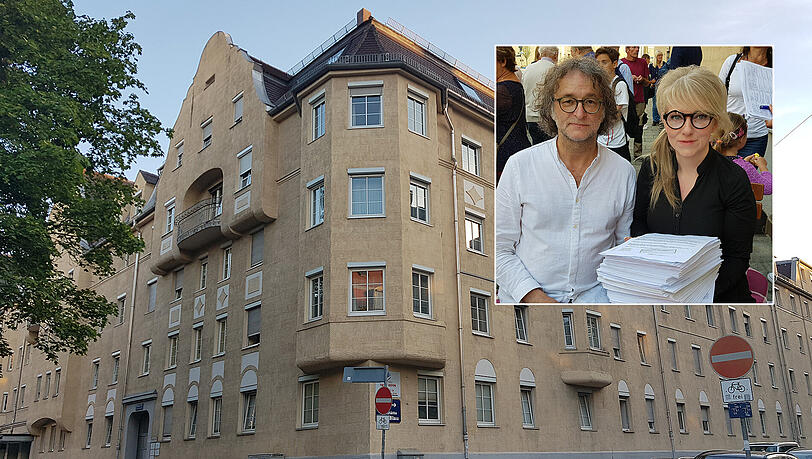 Einer der betroffenen Genossenschaftsblocks von der Donnersbergerstraße aus gesehen. Vincent Münscher und Petra Kozojed (kleines Bild) wehren sich gegen den Verkauf. Einer der betroffenen Genossenschaftsblocks von der Donnersbergerstraße aus gesehen. Vincent Münscher und Petra Kozojed (kleines Bild) wehren sich gegen den Verkauf.