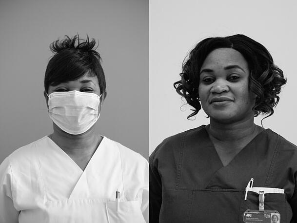 Elvine Lingombe (38), Auzubildende zur Gesundheits- und Krankenpflegerin auf einer Corona Station. Elvine Lingombe (38), Auzubildende zur Gesundheits- und Krankenpflegerin auf einer Corona Station.