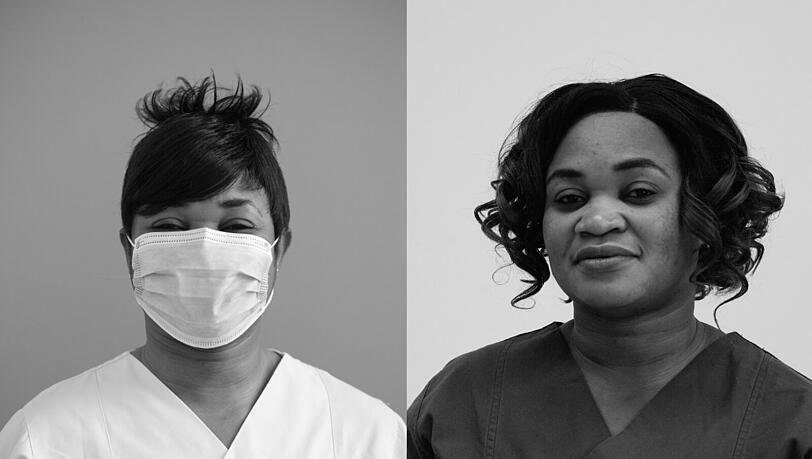 Elvine Lingombe (38), Auzubildende zur Gesundheits- und Krankenpflegerin auf einer Corona Station.