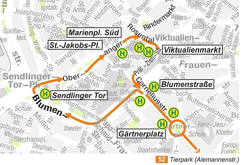 Die neue Routenführung des 52er Bus'.