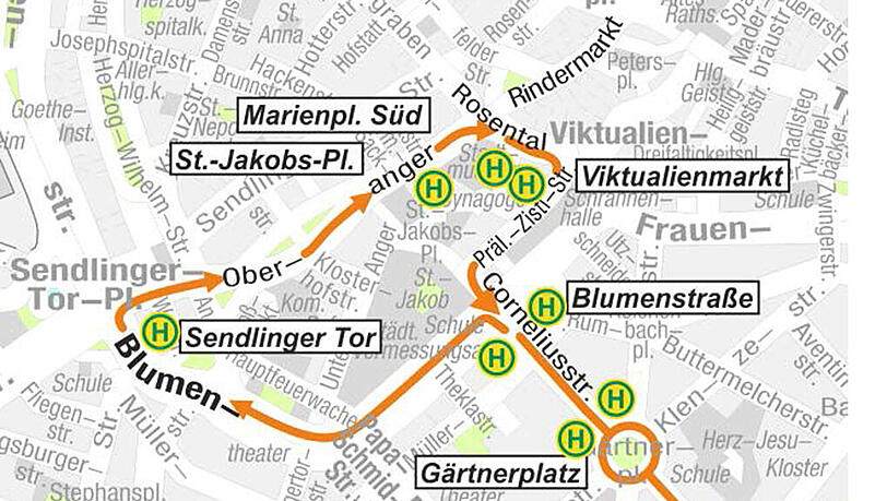 Die neue Routenführung des 52er Bus'. Die neue Routenführung des 52er Bus'.