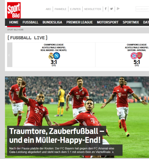 Die "Sport Bild" dagegen auf das Joker-Tor von Thomas Müller.
