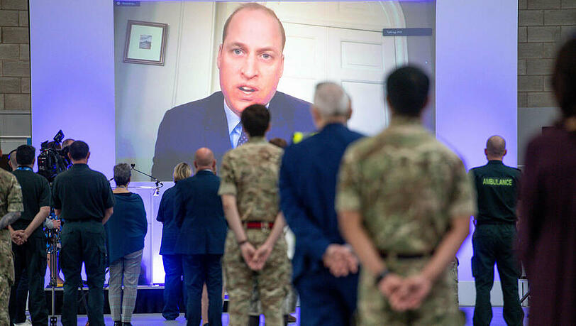 Prinz William während einer Ansprache an Krankenhausmitarbeiter im April.