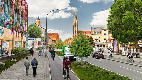 So soll die Martin-Luther-Straße in München einmal aussehen – mit einem baulich getrennten Radweg.