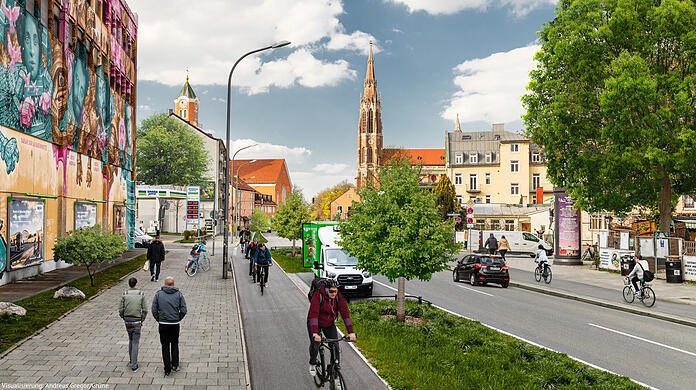 So soll die Martin-Luther-Straße in München einmal aussehen – mit einem baulich getrennten Radweg.