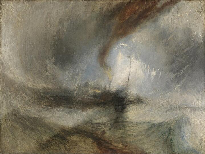 An diesem Gemälde schieden sich die Geister:William Turner ließ sich an einem Schiffsmast festbinden, um einen Schneesturm auf See genau verfolgen zu können, das war quasi die Vorarbeit zu "Snow Storm" von 1842. Turners großer Befürworter John Ruskin sah darin die "Zeichen seiner Geisteskrankheit". Dabei wusste der Maler sehr wohl, was er auf die Leinwand brachte.