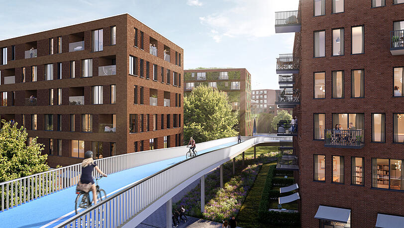 So soll das neue, günstig gebaute Hamburger Viertel einmal aussehen. Teil der Planungen ist auch ein Radschnellweg. So soll das neue, günstig gebaute Hamburger Viertel einmal aussehen. Teil der Planungen ist auch ein Radschnellweg.